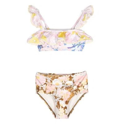 Zimmermann Kids'  Pop Ruffled Floral Print 2-piece Swimsuit In Multi