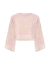 Zimmermann Pop Long Sleeve Towelling Crop Top In Pink/cream