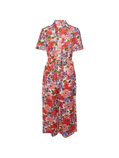 Pre-owned Zimmermann Poppy-print Belted Jumpsuit In White