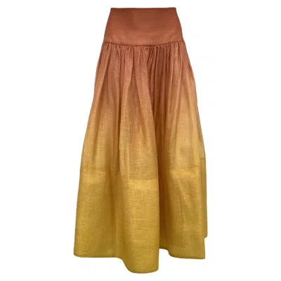 Zimmermann Postcard Ombre Midi Skirt In Multicolor Silk