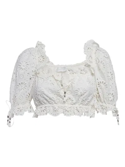 Pre-owned Zimmermann  Lulu Broderie-anglaise Puff-sleeve Top