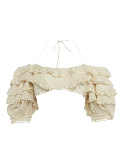Pre-owned Zimmermann  Ruffled Off-shoulder Crop Top