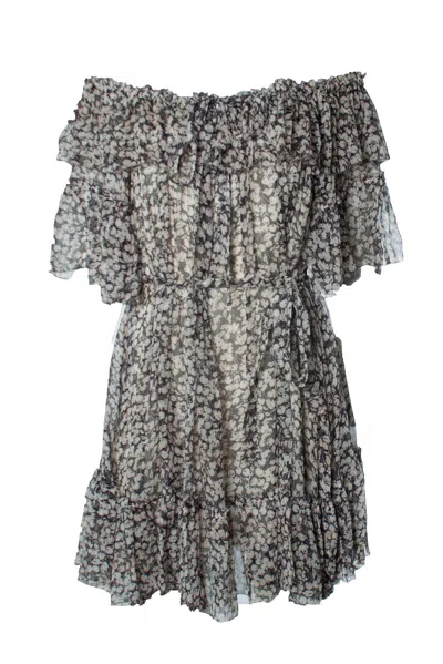 Zimmermann , Prima Cherry Off Shoulder Frill Dress In Gray