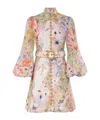 Zimmermann Bonita Floral-print Broderie Anglaise Belted Mini Dress In Multicolor Linen In Multicolor
