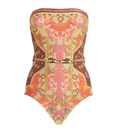 Zimmermann Printed Belted Wylie Swimsuit In Orange