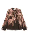 Zimmermann Womens Black Floral Illuminate Flutter Floral-print Sheer Blouse In Black