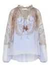Zimmermann Flowy Gradient Blouse With Ruffled Neckline In Blue
