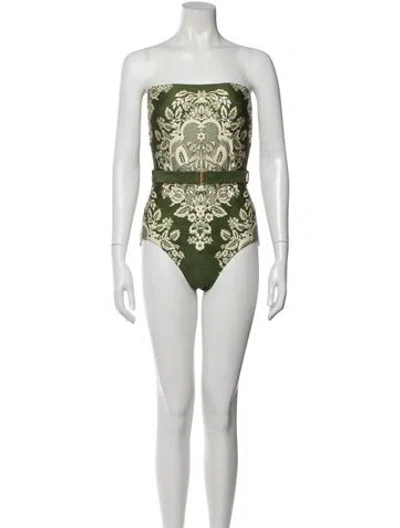 Pre-owned Zimmermann Printed Chain-link Accents One-piece W/ Tags In Green