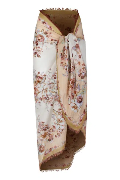Zimmermann Printed Cotton Pareo In Neutral