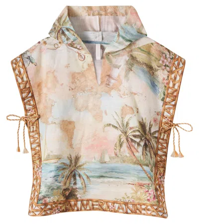 Zimmermann Printed Cotton Poncho In Sand