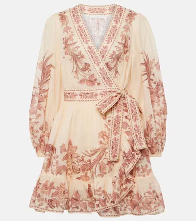 Zimmermann Mini Dress In Cream Pink Bird