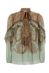 Zimmermann Memento Flutter Paisley Pussy Bow Top In Brown