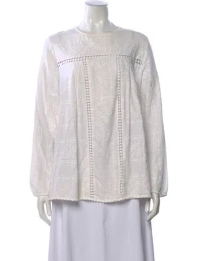 Pre-owned Zimmermann Printed Crew Neck Blouse In White