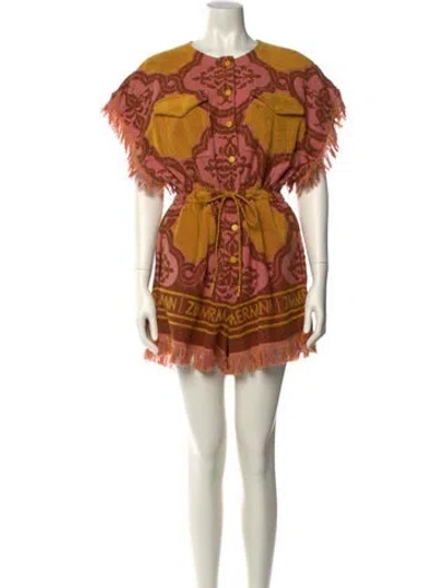 Pre-owned Zimmermann Printed Crew Neck Romper In Pink