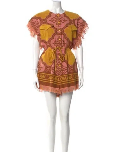 Pre-owned Zimmermann Printed Crew Neck Romper In Pink