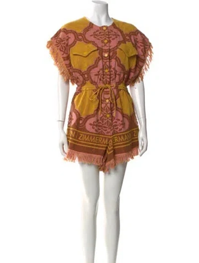 Pre-owned Zimmermann Printed Crew Neck Romper In Pink