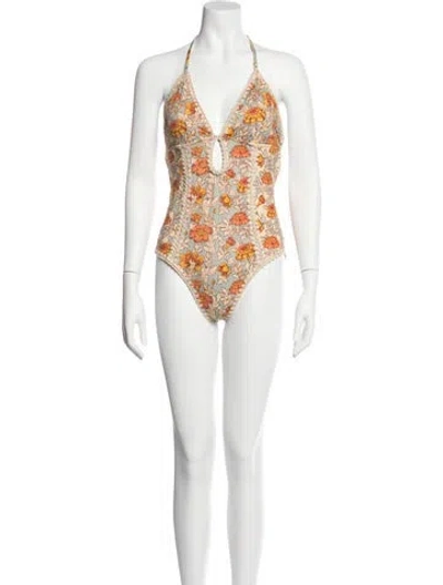 Pre-owned Zimmermann Printed Cutout Accent One-piece In Neutral