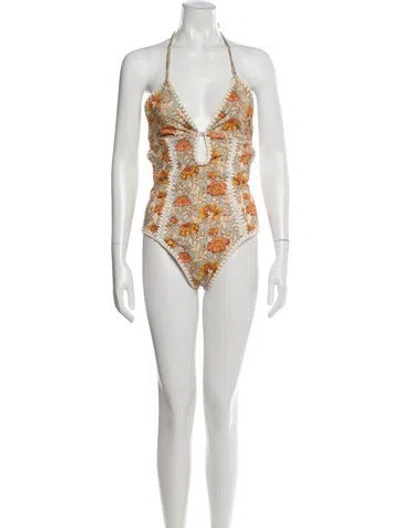 Pre-owned Zimmermann Printed Cutout Accent One-piece In Neutral