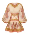 Zimmermann Womens Chartreuse Scarf Floral Indra Floral-print Cotton And Silk-blend Mini Dress Xxs In Brown