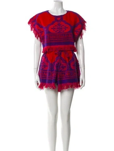 Pre-owned Zimmermann Printed Embroidered Accent Short Set In Red