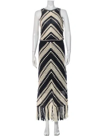 Pre-owned Zimmermann Printed Fringe Trim Accent Skirt Set In Blue