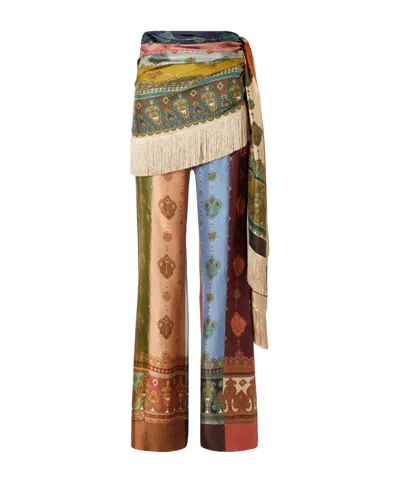 Zimmermann Valiant Printed Fringe-trimmed Silk-satin Wide-leg Wrap Trousers In Multi