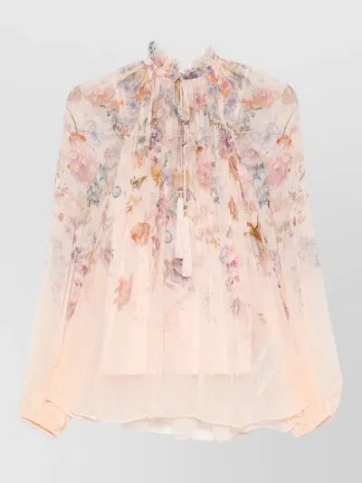 ZIMMERMANN PRINTED HIGH NECK LONG SLEEVE BLOUSE