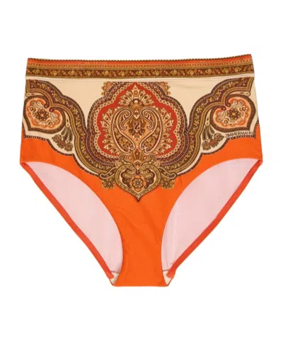 Zimmermann Printed High-waist Bikini Bottoms In Brown