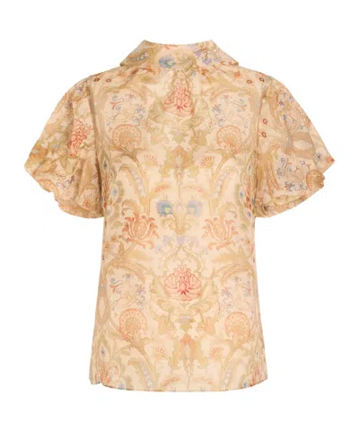 Zimmermann Printed Linen And Silkblend Blouse In Nude