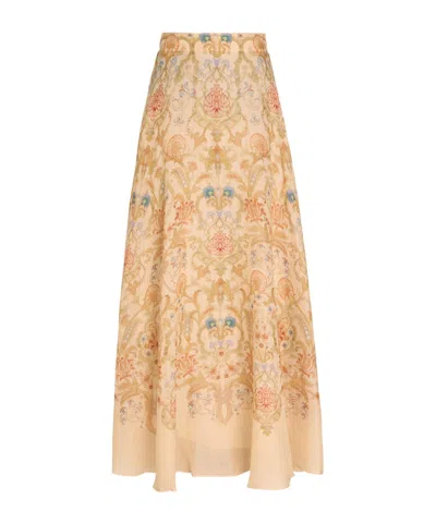 Zimmermann Printed Linen And Silkblend Maxi Skirt In Nude