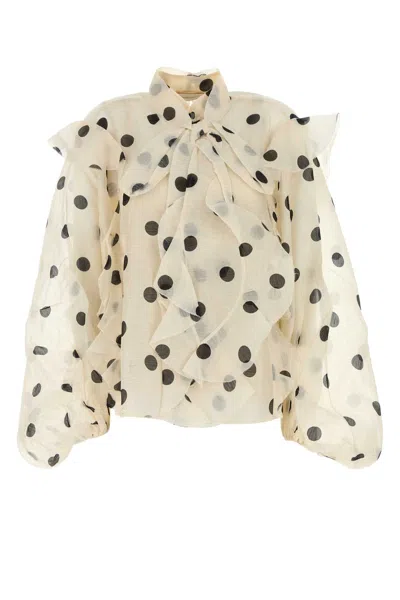 Zimmermann Printed Linen Blend Crush Blouse In Creamblackdot