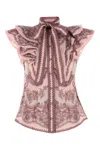 Zimmermann Crush Frilled Printed Blouse In Pinklaceprint