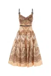 Zimmermann Crush Twist Front Midi Dress In Peachlaceprint