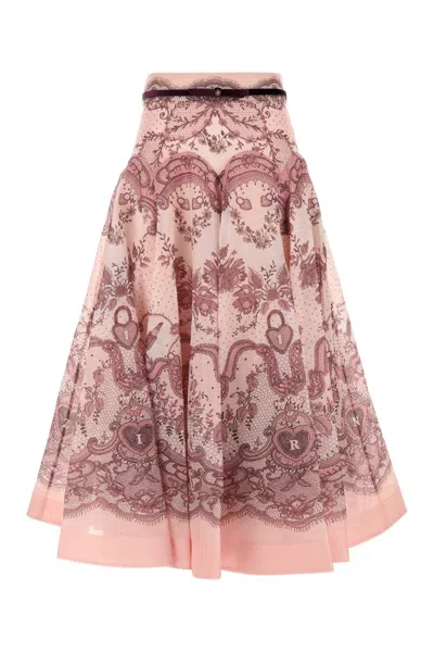 Zimmermann Printed Linen Blend Crush Skirt In Pink