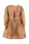 Zimmermann Printed Linen Blend Drawn Illuminate Mini Dress In Brown