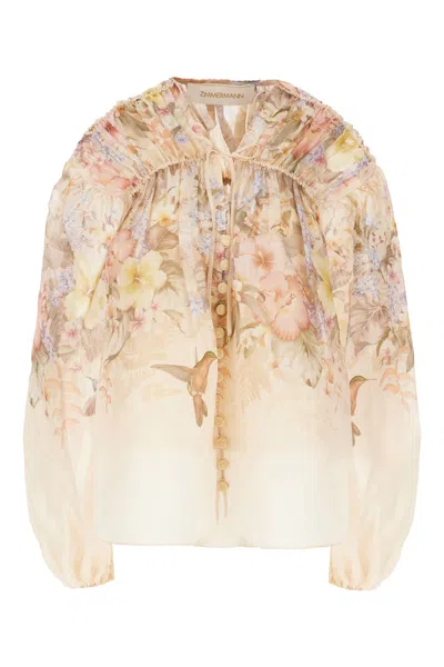Zimmermann Illuminate Drawn Linen & Silk Shirt In Neutral