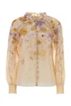 Zimmermann Printed Linen Blend Memento Shirt In Brown