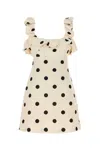 Zimmermann Print Ruffle Cutout Linen Minidress In Creamblackdot