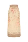 Zimmermann Tropical Floral Linen Pencil Skirt In Coralfloral