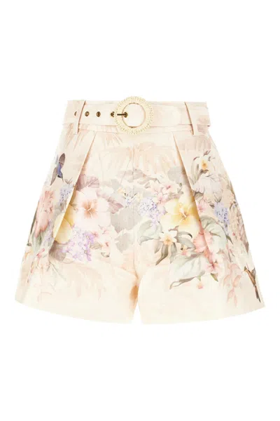 Zimmermann Printed Linen Illuminate Tuck Shorts In Neutral
