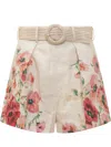Zimmermann Lightburst Print Cotton And Silk Tuck Shorts In Creamredfloral