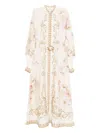 Zimmermann Womens Sage Toile Floral Floral-pattern Tie-waist Linen Midi Dress In White