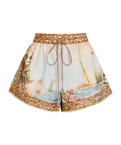 Zimmermann Printed Linen Shorts In Nude