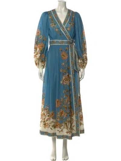 Pre-owned Zimmermann Printed Long Dress In Blue