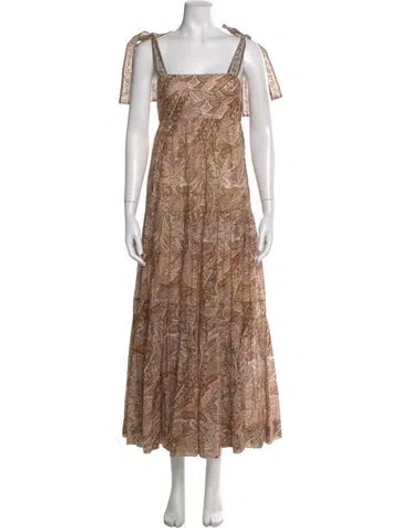 Pre-owned Zimmermann Printed Long Dress In Brown