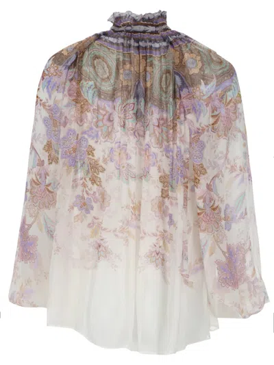 Zimmermann Printed Long Sleeve Blouse And Shorts Set In Multicolour