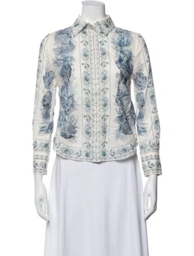 Pre-owned Zimmermann Printed Long Sleeve Blouse In Blue