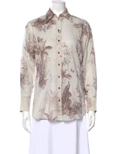 Pre-owned Zimmermann Printed Long Sleeve Blouse In Neutral