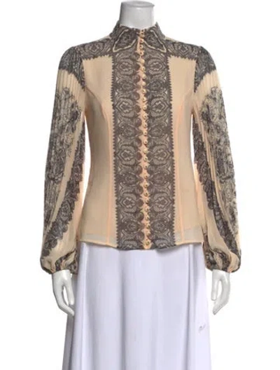 Pre-owned Zimmermann Printed Long Sleeve Blouse In Neutral
