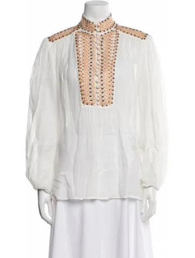 Pre-owned Zimmermann Printed Long Sleeve Blouse In Neutral